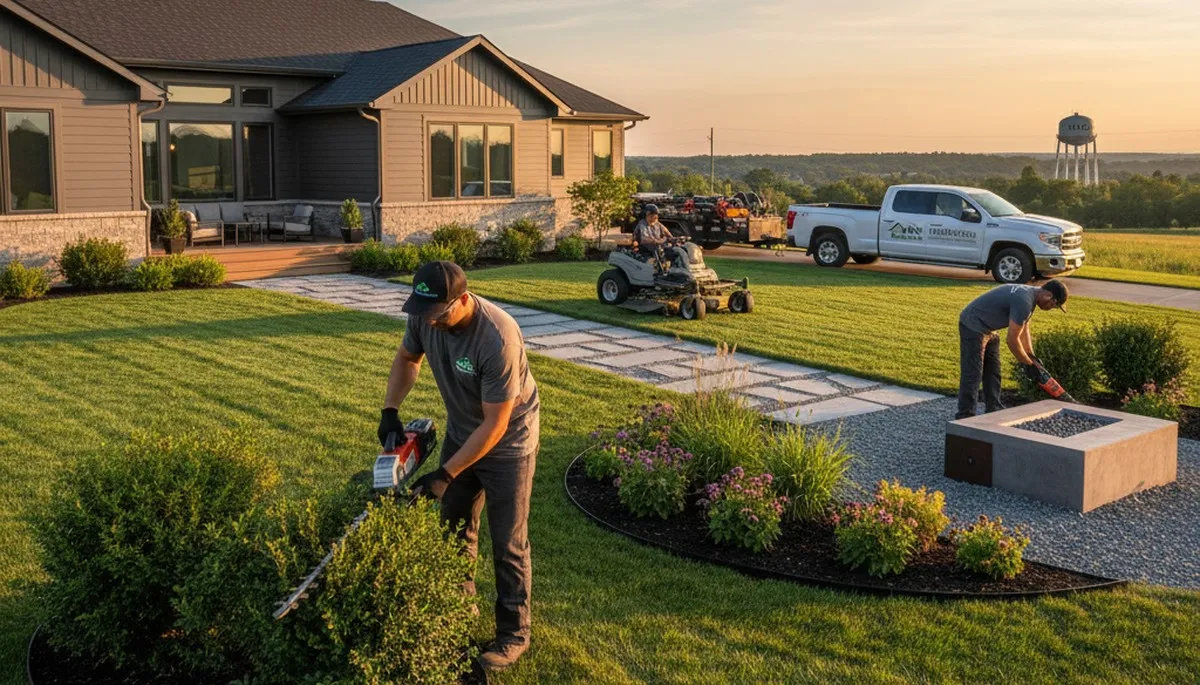 Landscaping team serving St. Louis, MO provides professional lawn care and yard maintenance services