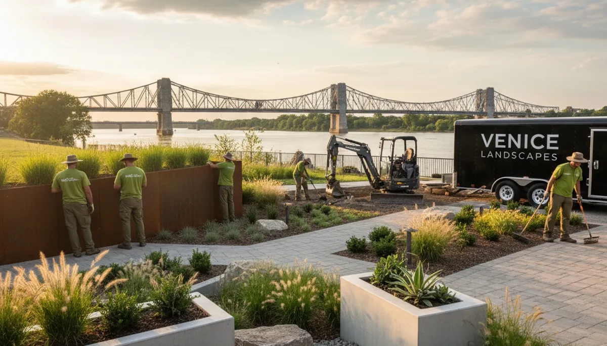 St. Louis, MO landscaping crew providing professional lawn care service for local homes and businesses